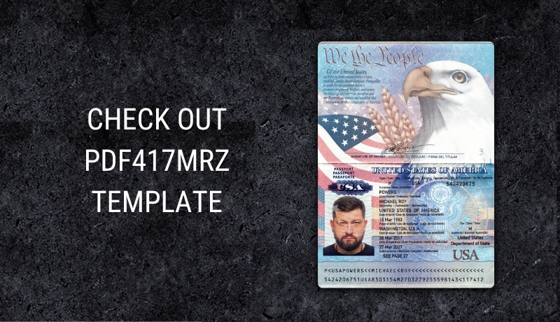 pdf417mrz шаблон паспорта США PSD Photoshop