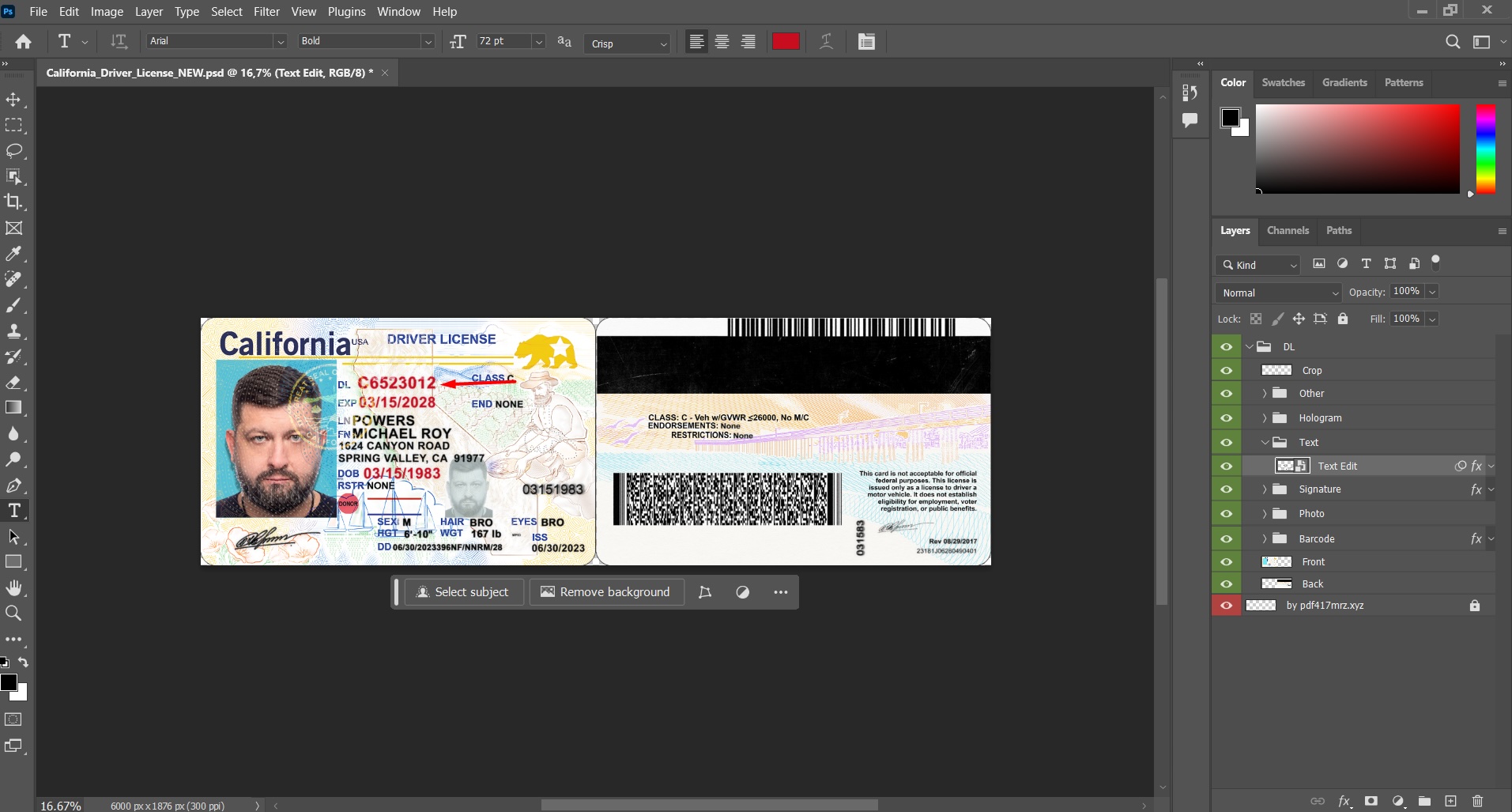 Editable Document Number in the USA PSD template