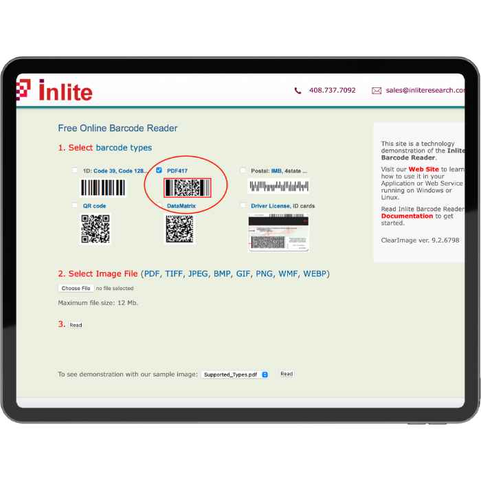 InLite - Select barcode type