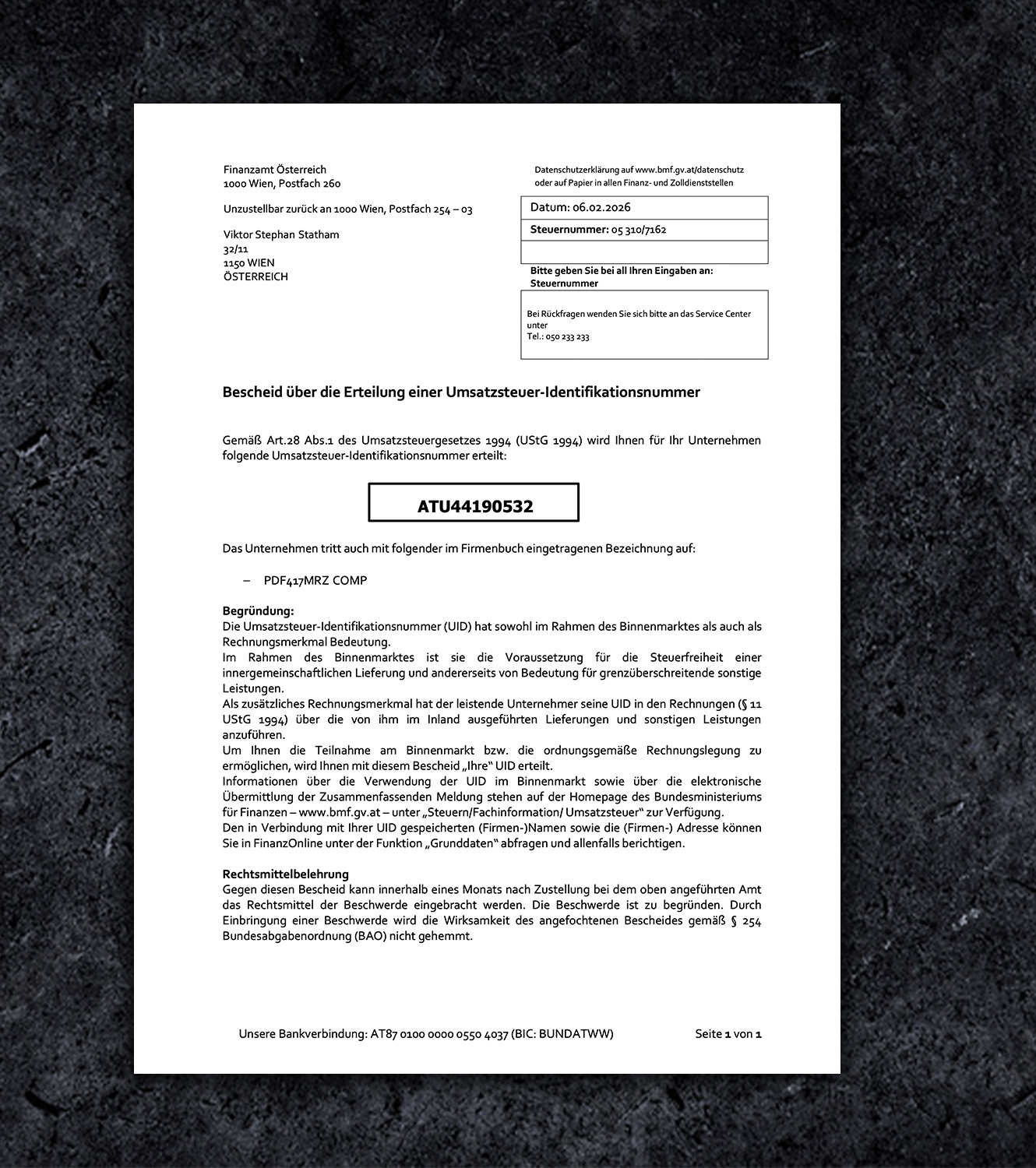 Austria VAT Certificate PDF Template - Thumbnail at_vat_certificate_1.jpg