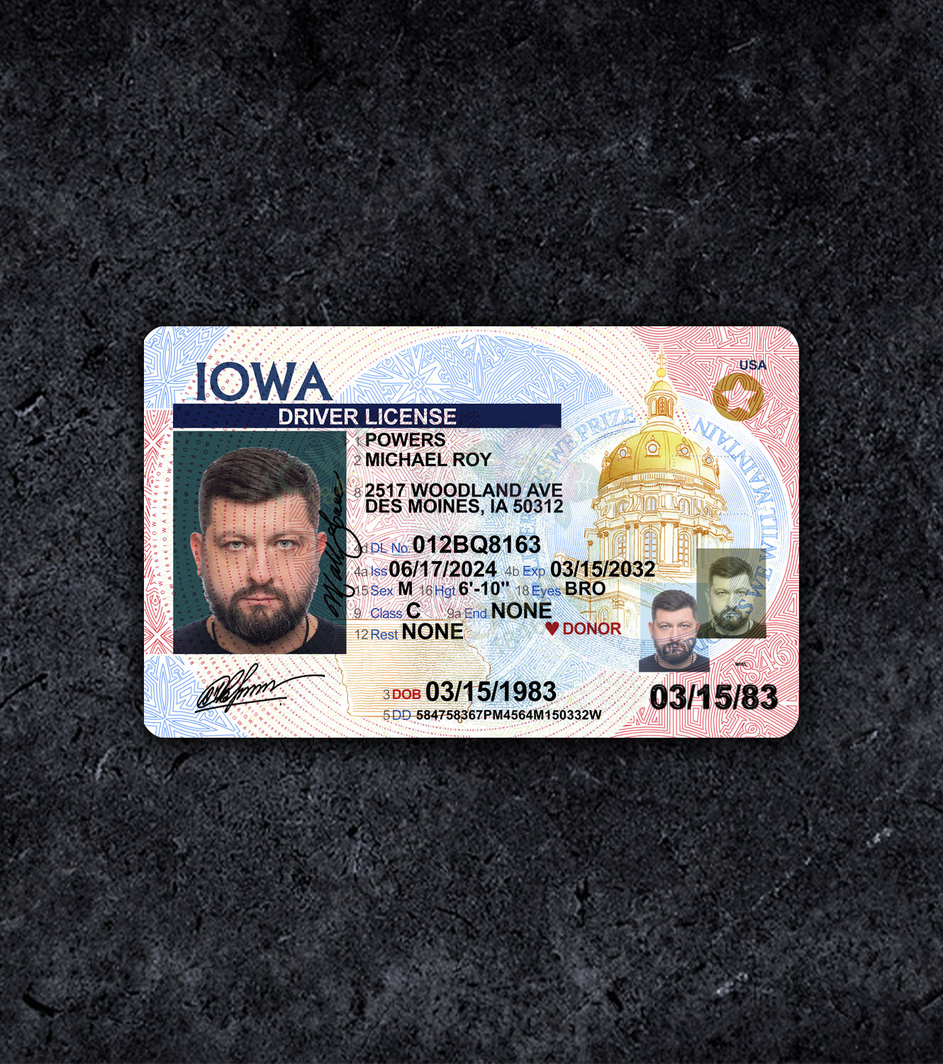 Iowa IA Driver License PSD Template - 2017 - Thumbnail ia_1.jpg