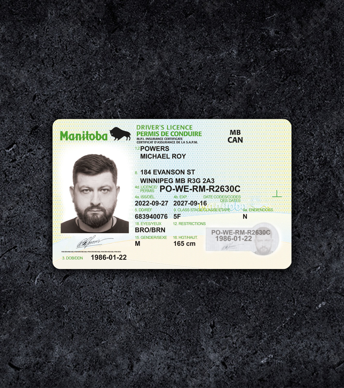 Manitoba Canada MB Driver License PSD Template - 2016