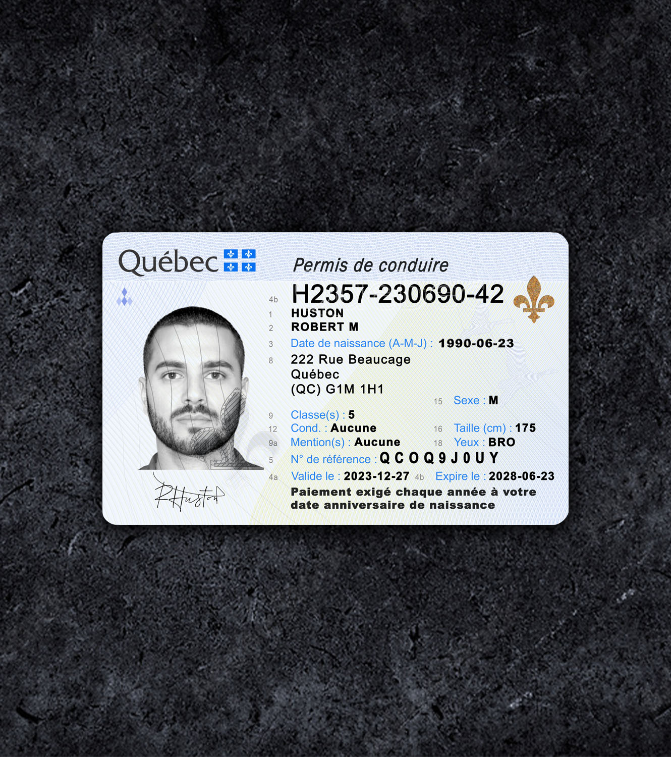 Quebec Canada Driver License PSD Template - 2015